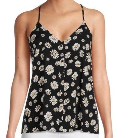 NOBO Tops - Nwt Nobo Woven Daisy floral tank top black racerback sleeveless v-neck cami